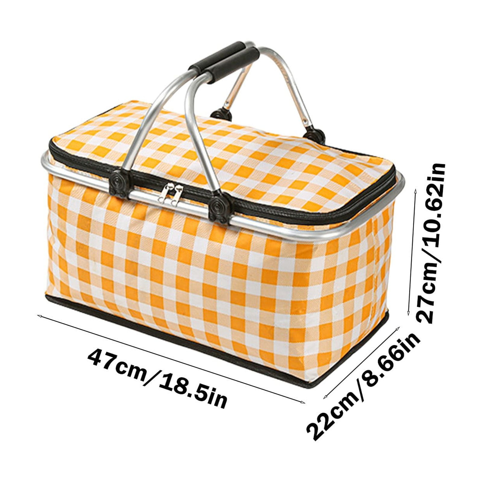 Kdkad Picnic Basket, Collapsible Shopping Basket with Lid Large Market Basket with Handles Reusable Folding Grocery Basket Insulated Cooler Bag for Picnic Travel 18.5×8.7×10.6 in Pink - Image 3