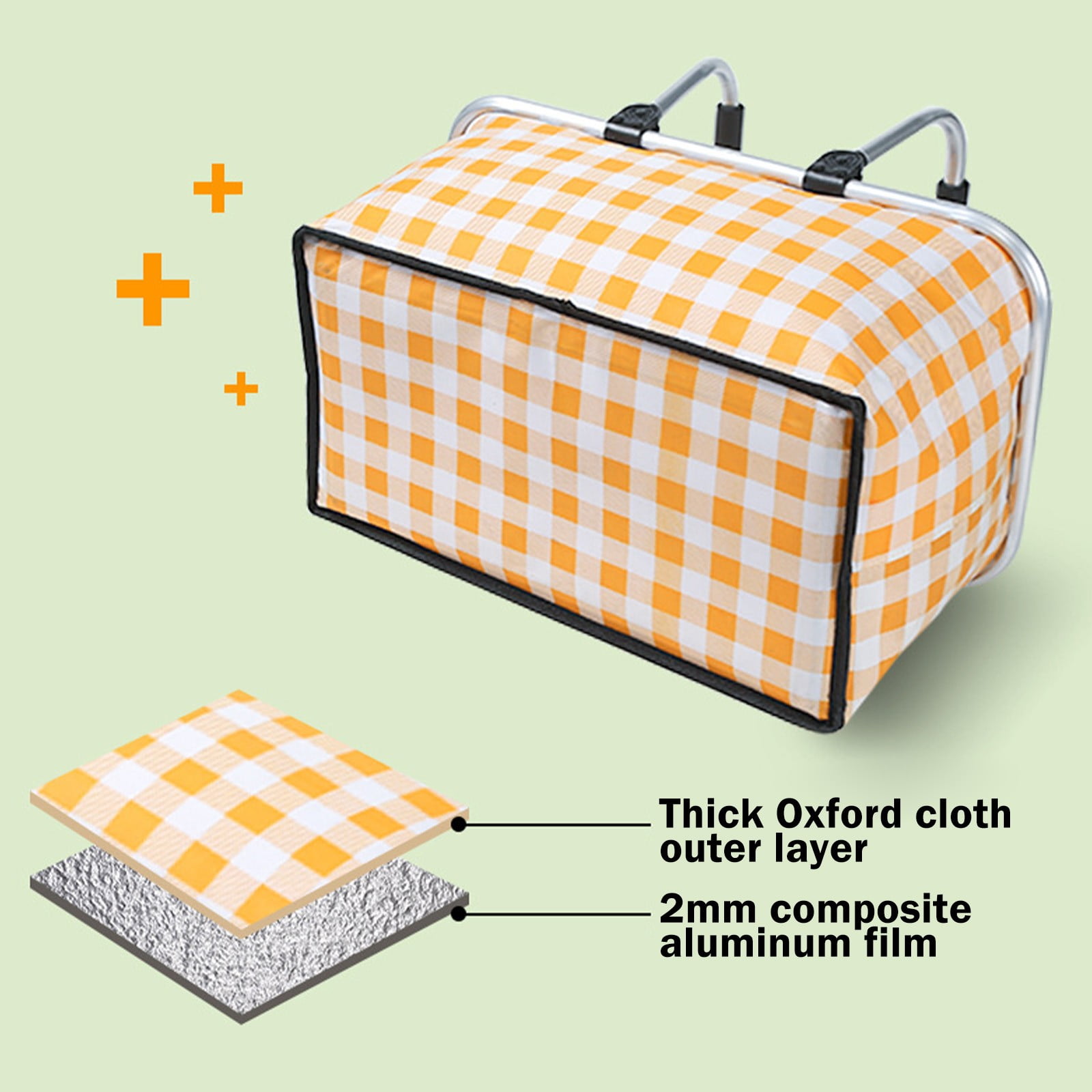 Kdkad Picnic Basket, Collapsible Shopping Basket with Lid Large Market Basket with Handles Reusable Folding Grocery Basket Insulated Cooler Bag for Picnic Travel 18.5×8.7×10.6 in Yellow - Image 5