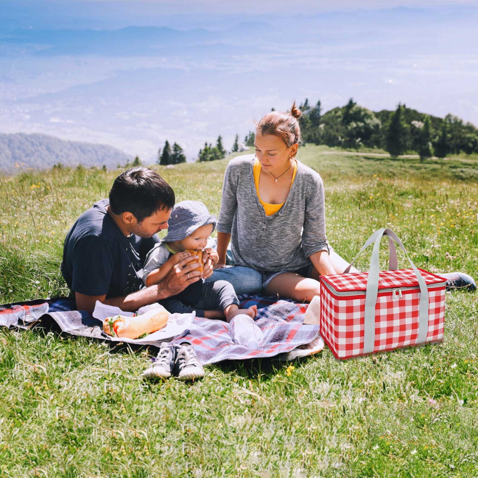 Darzheoy Large Picnic Basket Shopping Basket Camping Picnic Basket Travel Picnic Bag Portable Bento Bag Thermal Insulation Bag Red - Image 5