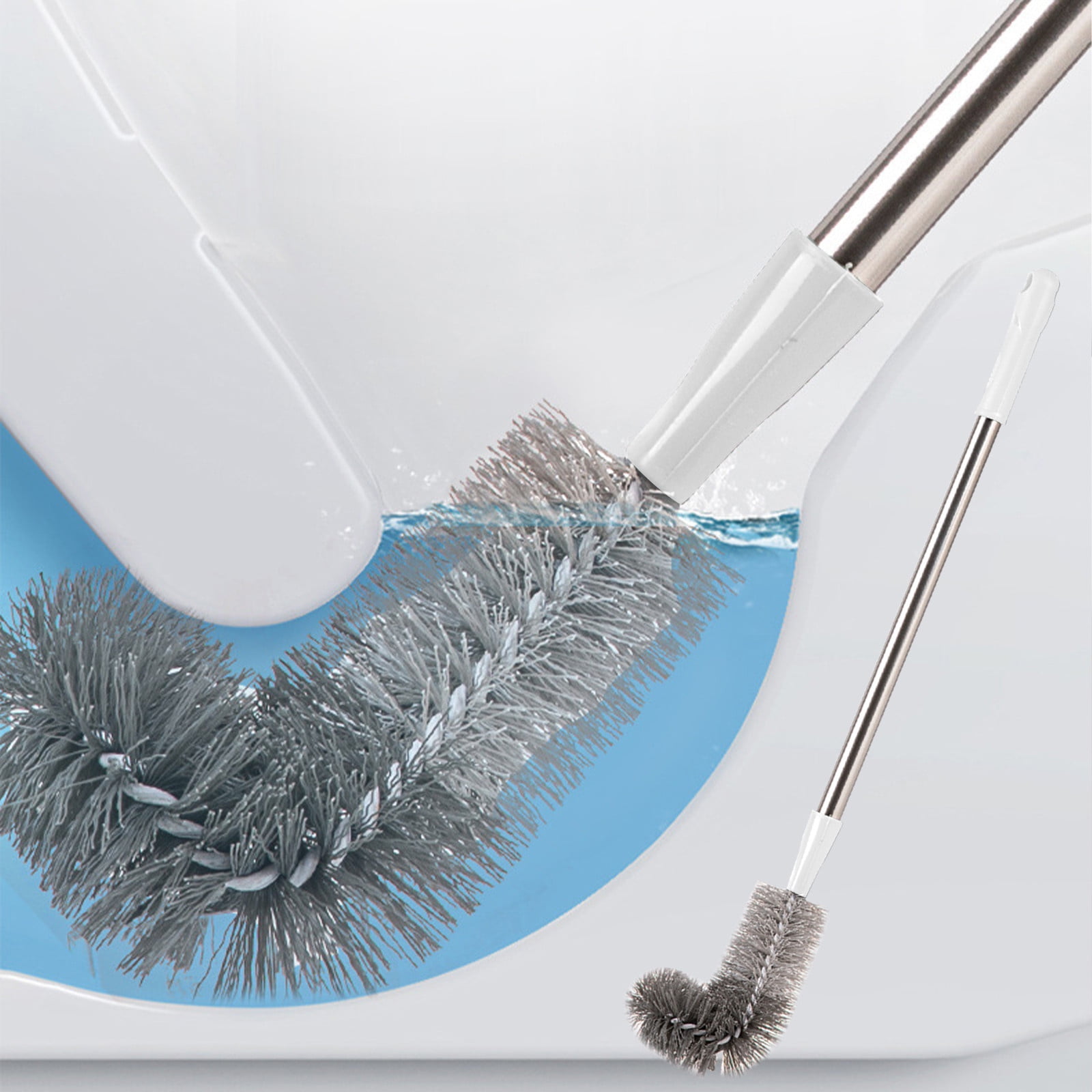 Kdkad Toilet Brush, Curved Design Angled Cleaner Brush Scrubber for Deep Cleaning, Long Plastic Handle and Flexible Bristles Bathroom Toilet Bowl Brush 20×4.5 in White - Image 1