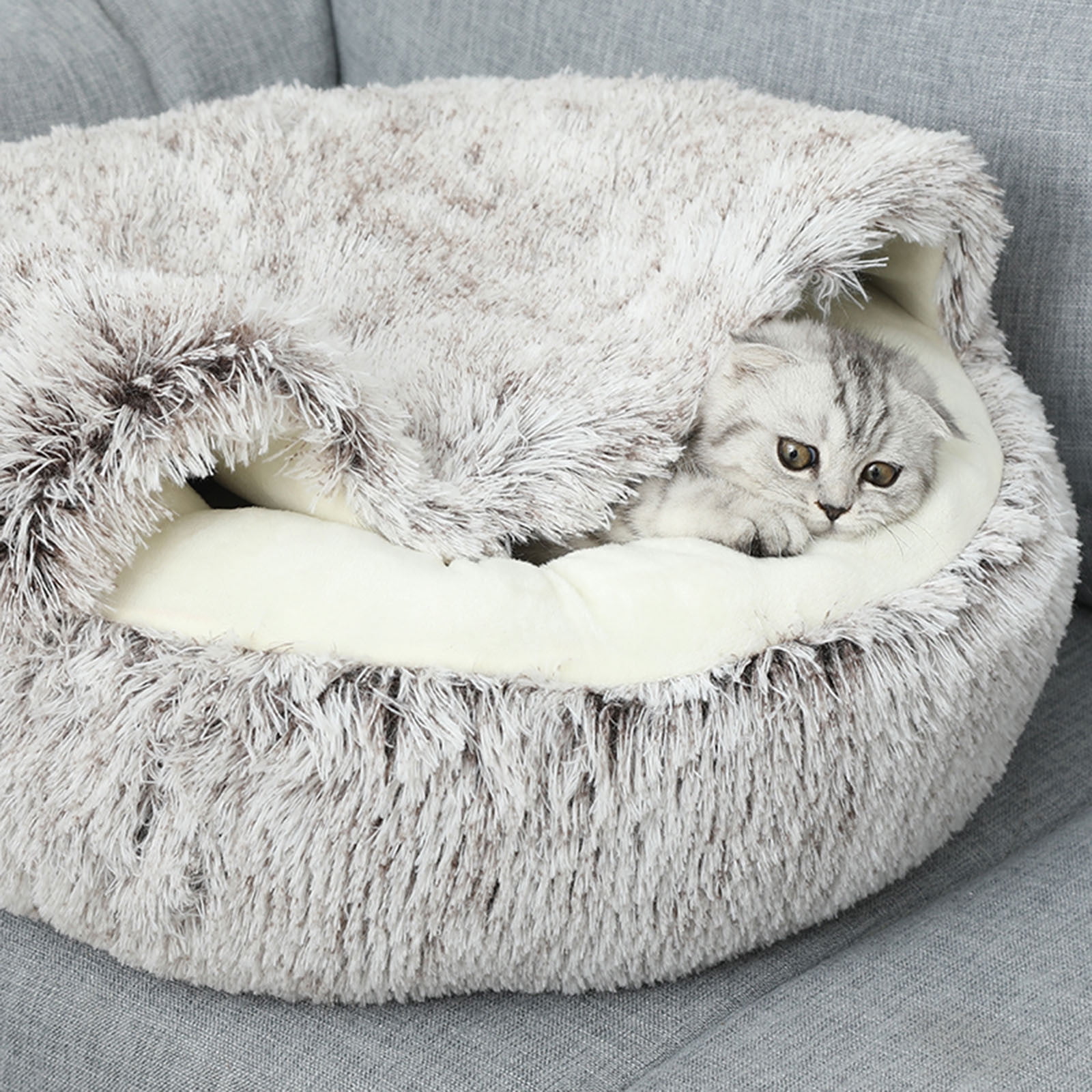 Darzheoy Calming Dog Beds & Cat Cave Bed with Hooded Cover, Removable Washable Round Beds for Small Medium Pets, Anti-Slip Plush Coved Bed for Pet (20