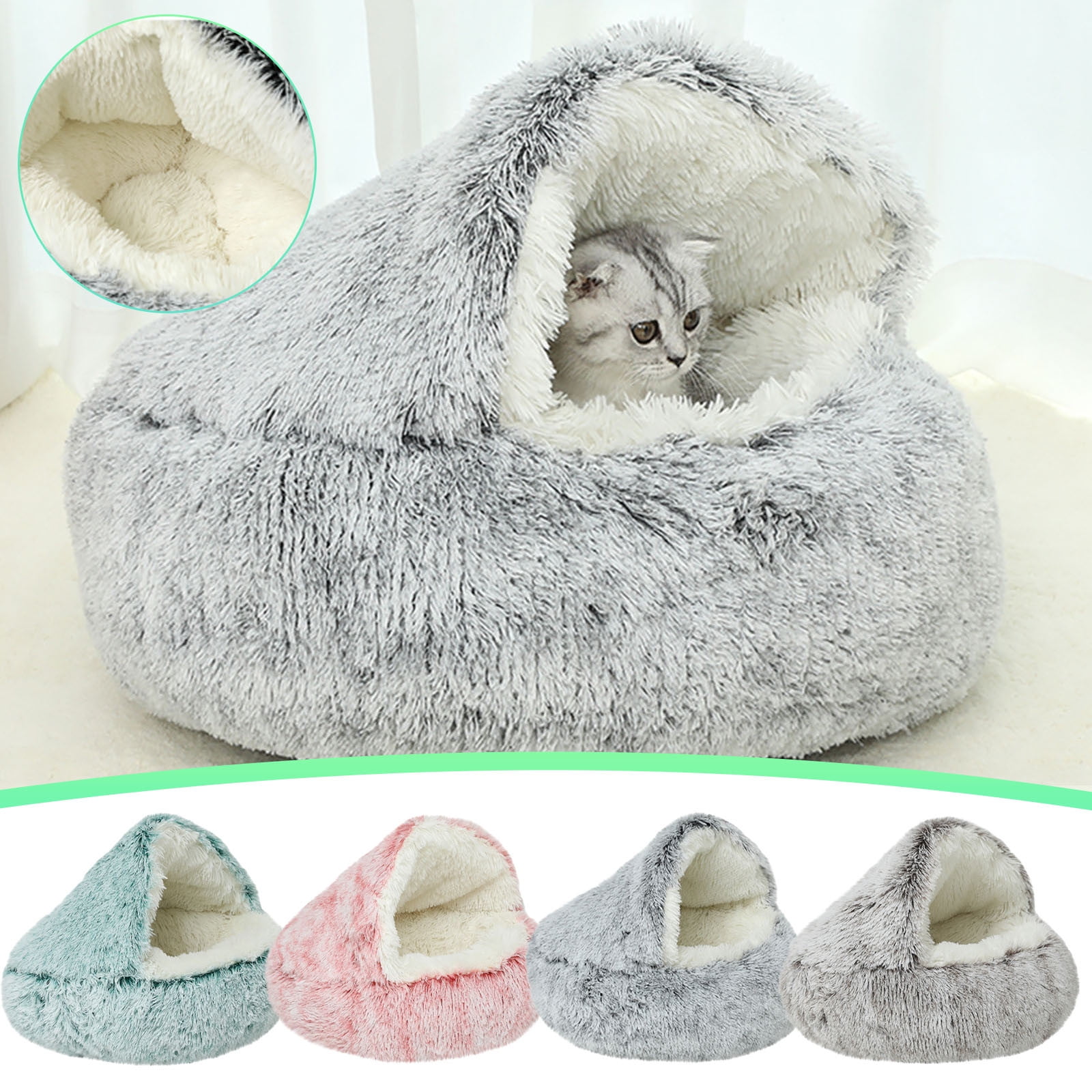 Darzheoy Calming Dog Beds & Cat Cave Bed with Hooded Cover, Removable Washable Round Beds for Small Medium Pets, Anti-Slip Plush Coved Bed for Pet (20