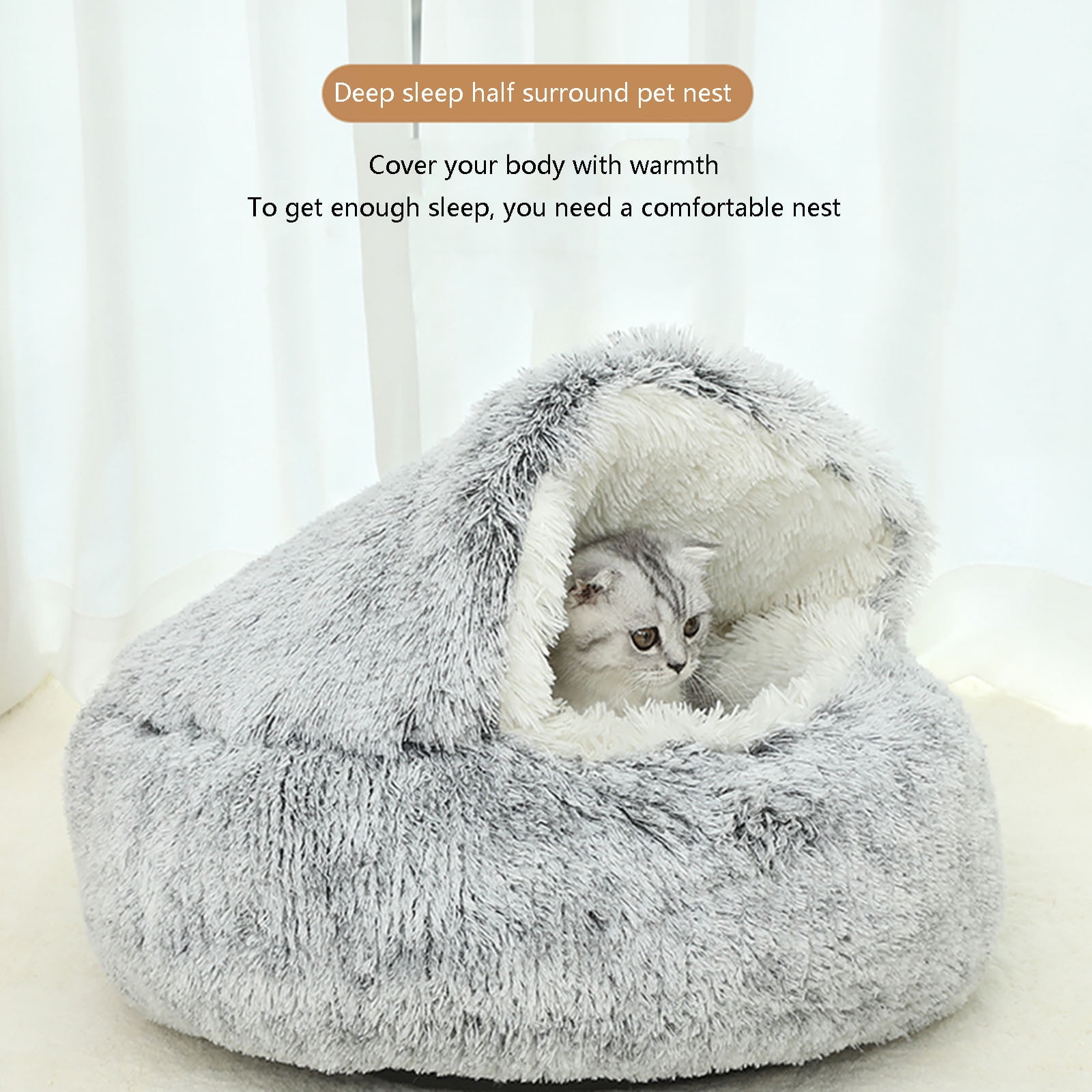 Darzheoy Calming Dog Beds & Cat Cave Bed with Hooded Cover, Removable Washable Round Beds for Small Medium Pets, Anti-Slip Plush Coved Bed for Pet (20