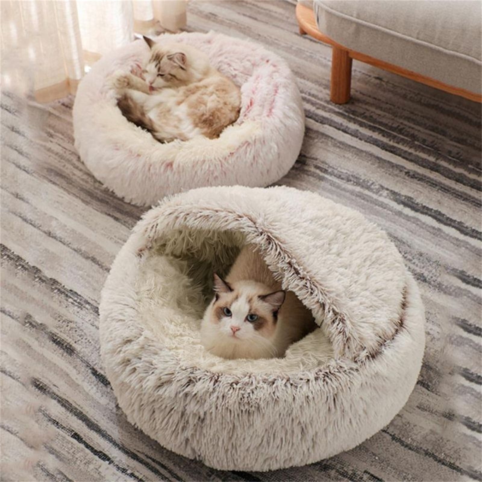 Darzheoy Cat Bed Round Plush Hooded Cat Bed Cave, for Indoor Cats or Small Dog Beds, Calming Pet Beds Calm Anti-nxiety Dog Bed, Waterproof Bottom Washable (16