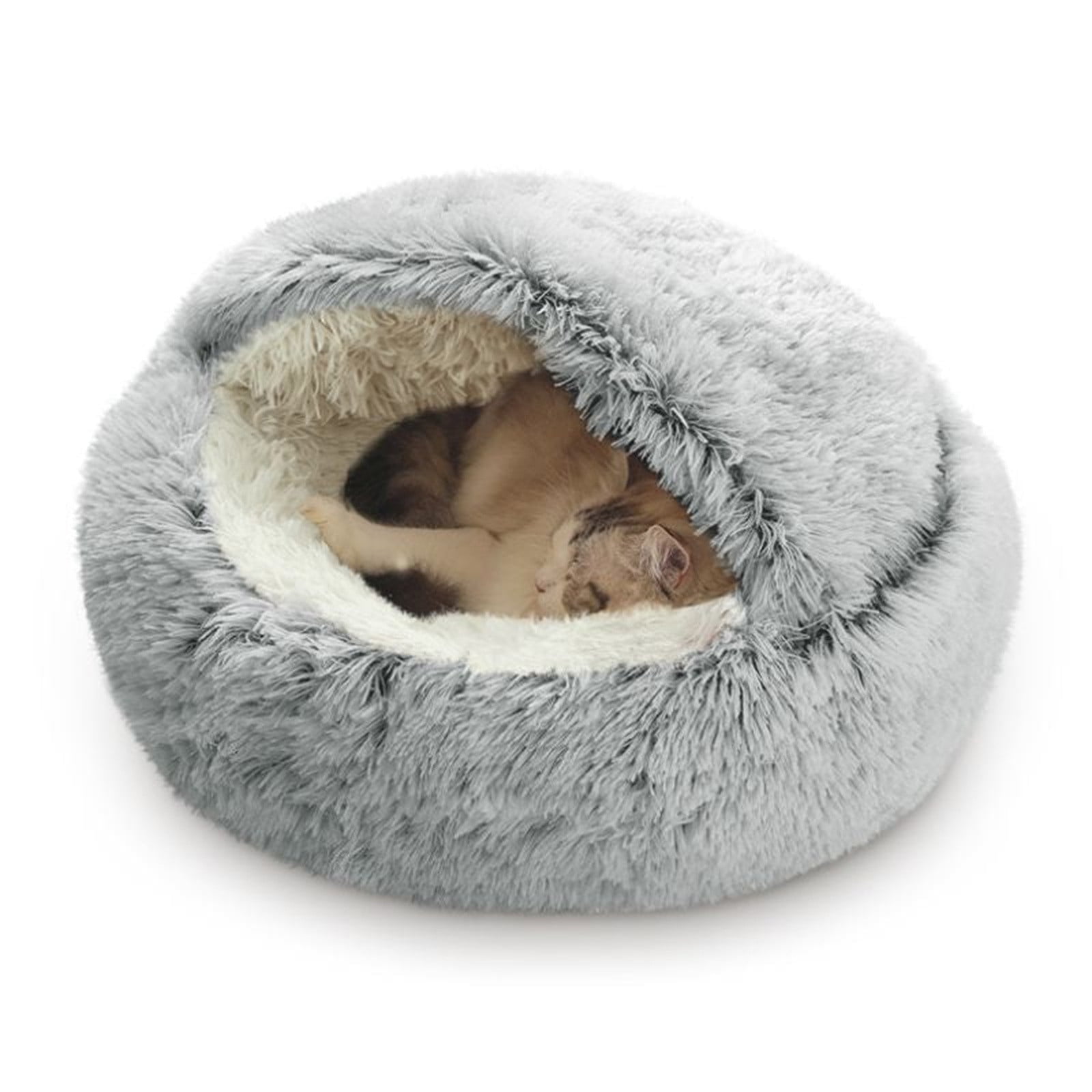Darzheoy Cat Bed Round Plush Hooded Cat Bed Cave, for Indoor Cats or Small Dog Beds, Calming Pet Beds Calm Anti-nxiety Dog Bed, Waterproof Bottom Washable (16