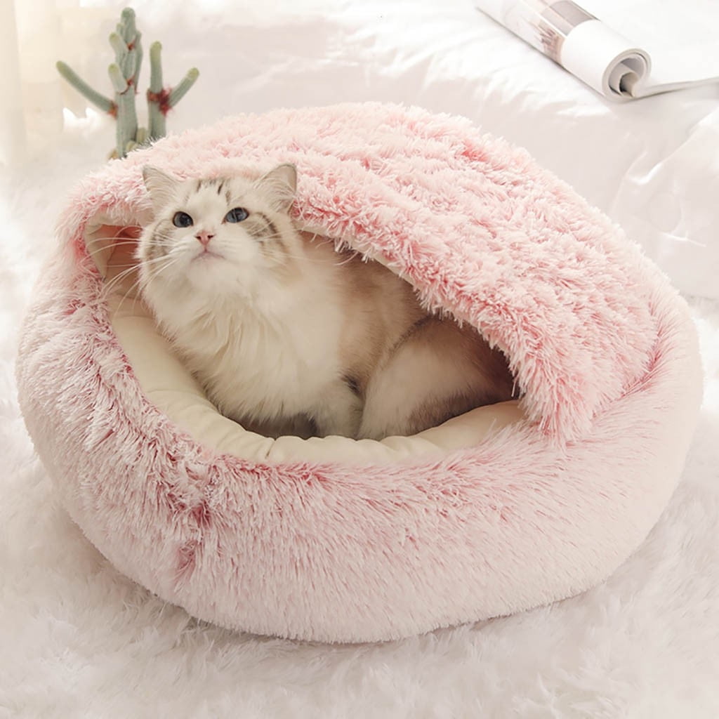 Darzheoy Cat Bed Round Plush Hooded Cat Bed Cave, for Indoor Cats or Small Dog Beds, Calming Pet Beds Calm Anti-nxiety Dog Bed, Waterproof Bottom Washable (16