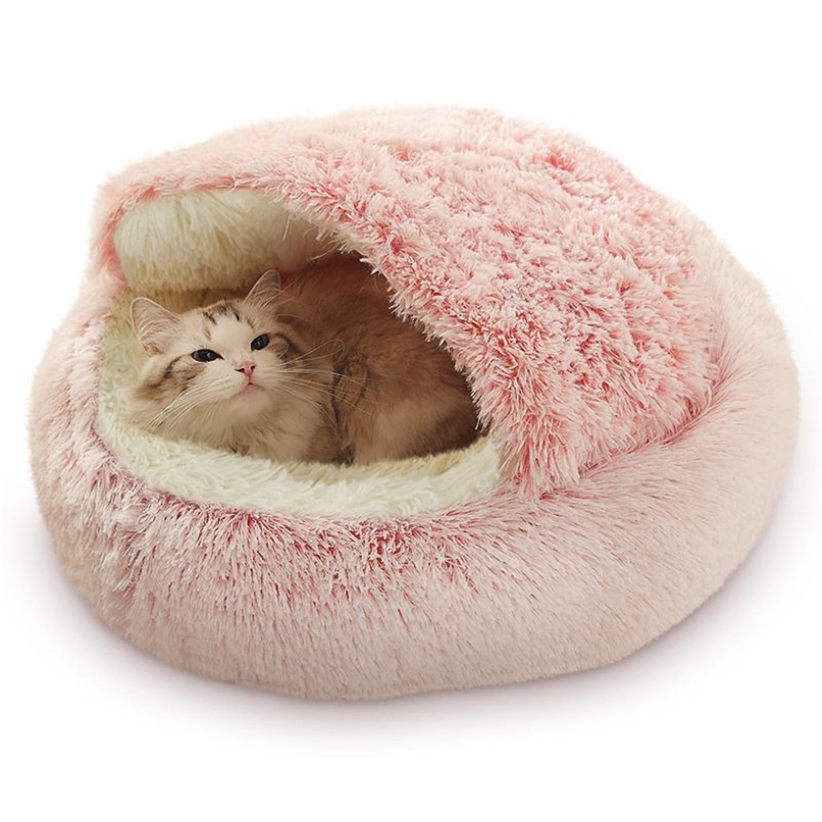 Darzheoy Cat Bed Round Plush Hooded Cat Bed Cave, for Indoor Cats or Small Dog Beds, Calming Pet Beds Calm Anti-nxiety Dog Bed, Waterproof Bottom Washable (16