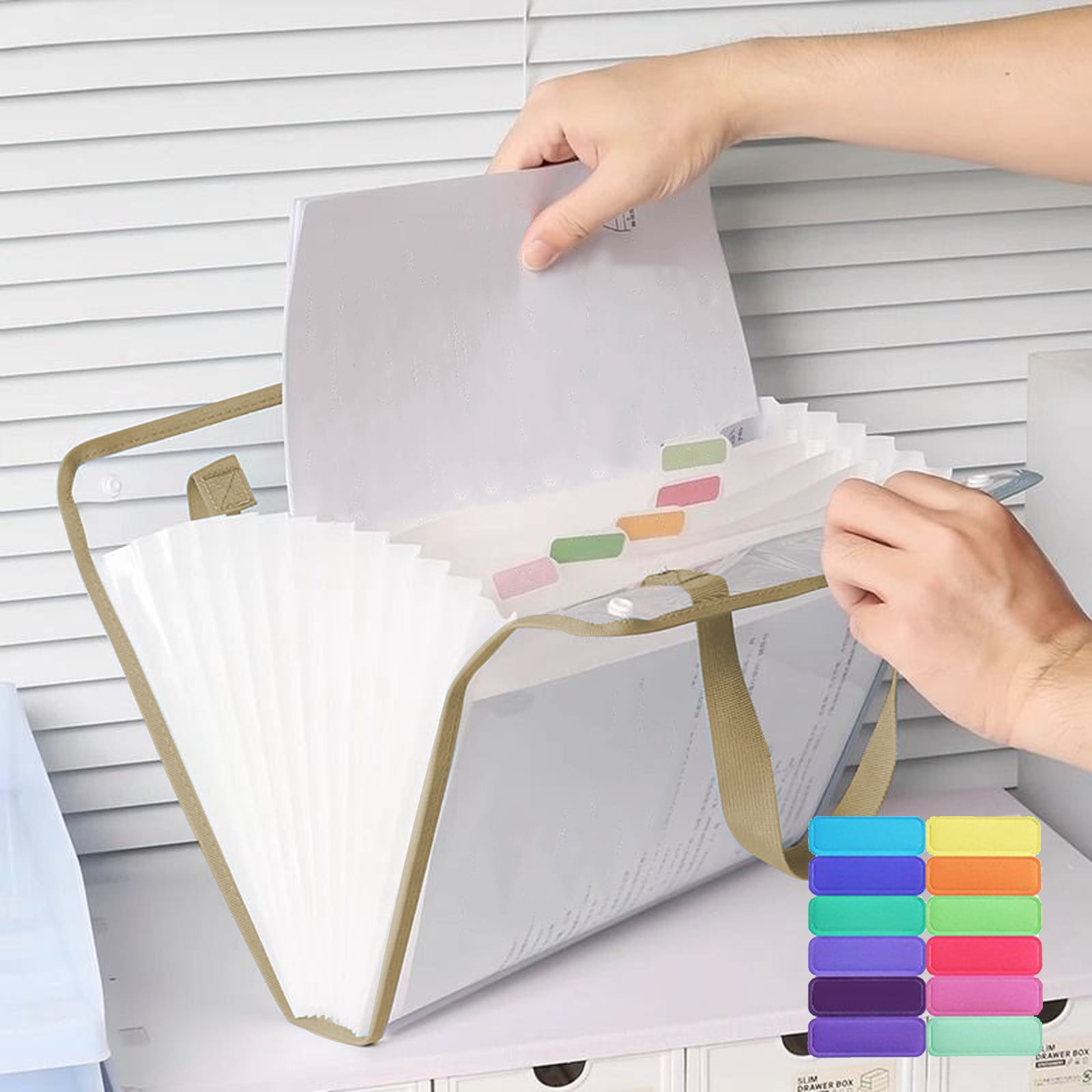 AYktou Expanding File Folder with Handle 13 Compartment Large Capacity File A4 Accordion File Organizer with buttons Portable Transparent and Waterproofing Filing Box for Classroom,Home,Office P-ink,Blue,Green,Khaki - Image 2