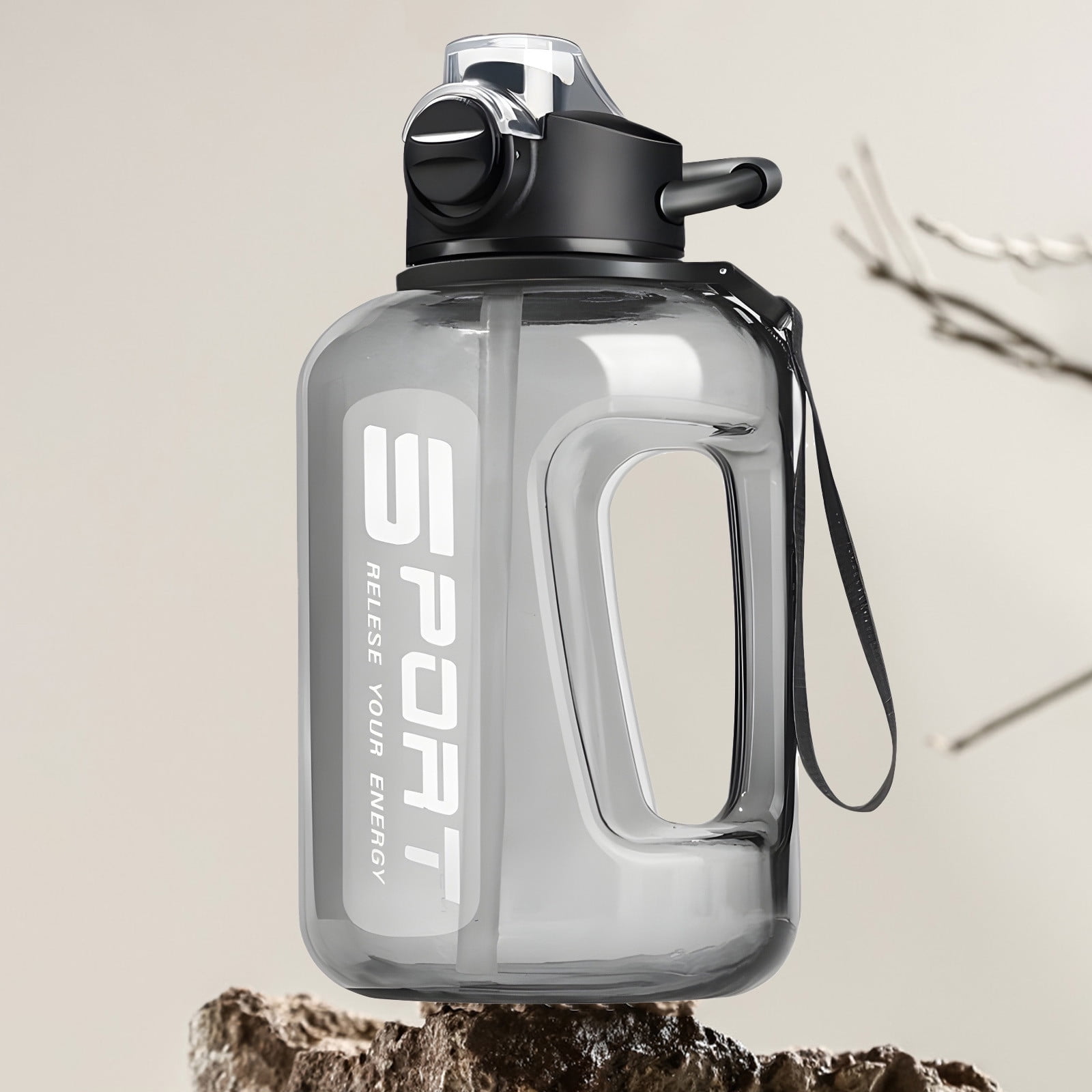 AYktou 58oz Water Bottle for All Day Hydration Big Water Bottle with Straw Measures Daily Gym Water Bottle with Handle Leakproof Sports Water Bottle for Gym Camping Outdoor(Black） Black-58oz - Image 2