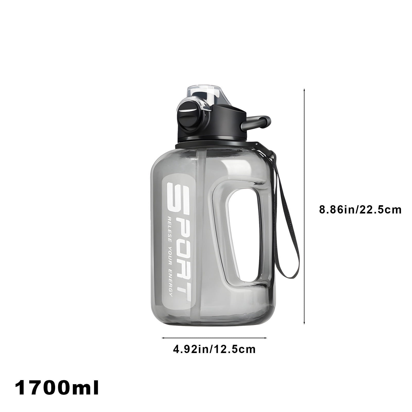 AYktou 58oz Water Bottle for All Day Hydration Big Water Bottle with Straw Measures Daily Gym Water Bottle with Handle Leakproof Sports Water Bottle for Gym Camping Outdoor(Black） Black-58oz - Image 3