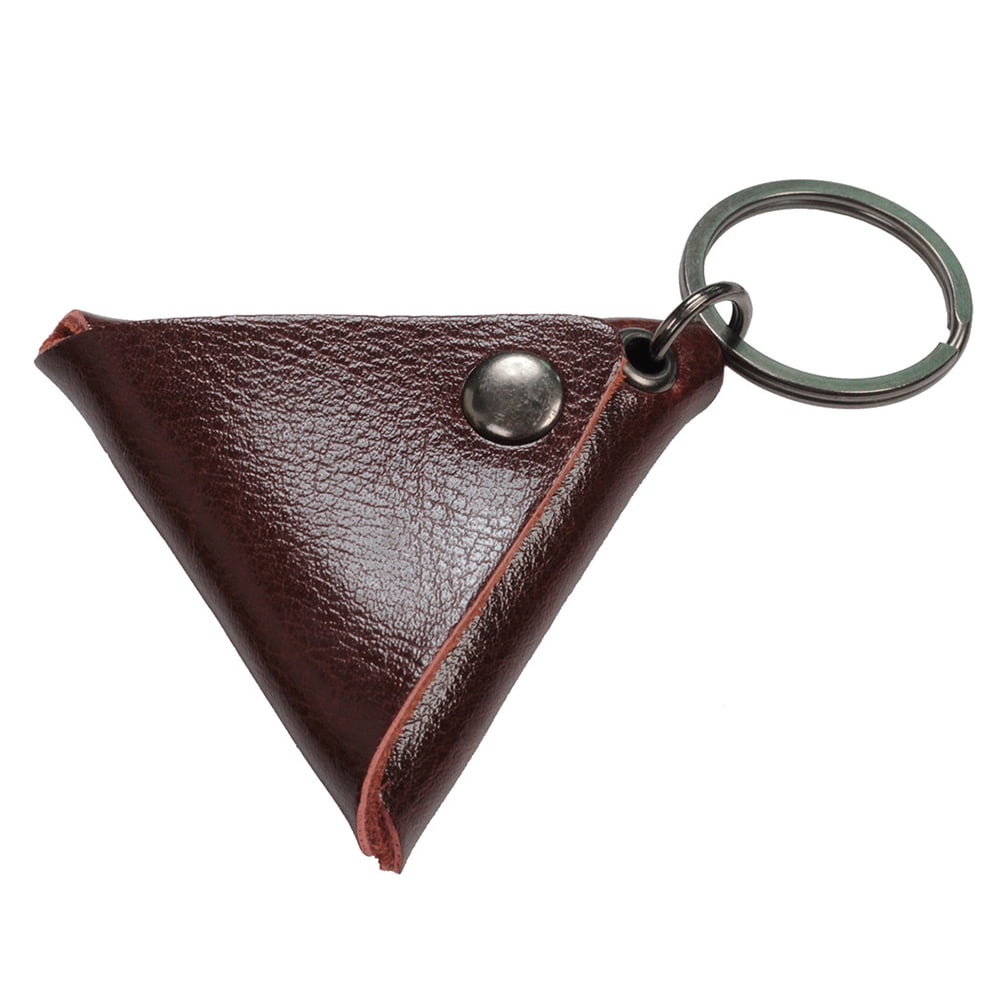 YARNOW Guitar Pick Holder Genuine Leather Guitarra Plectrum Case Bag Triangle Keychain Accessories (Brown) - Image 1