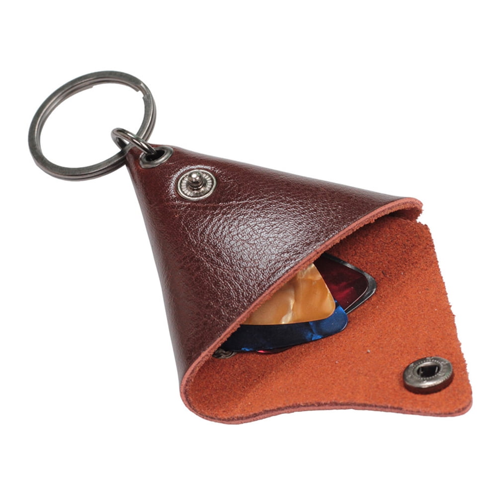 YARNOW Guitar Pick Holder Genuine Leather Guitarra Plectrum Case Bag Triangle Keychain Accessories (Brown) - Image 2