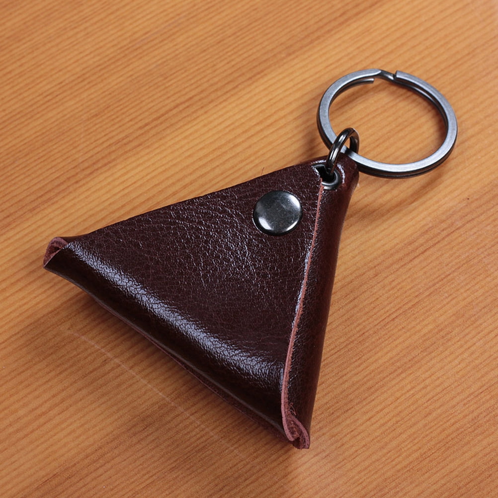 YARNOW Guitar Pick Holder Genuine Leather Guitarra Plectrum Case Bag Triangle Keychain Accessories (Brown) - Image 3