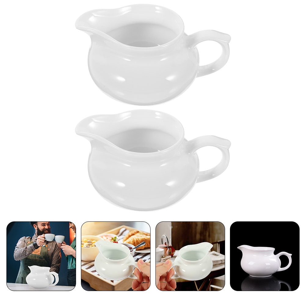 YARNOW Set of 2 Ceramic Gravy Boats with Handle, Portable Sauce Dispensers for Kitchen and Dining Table - Image 2