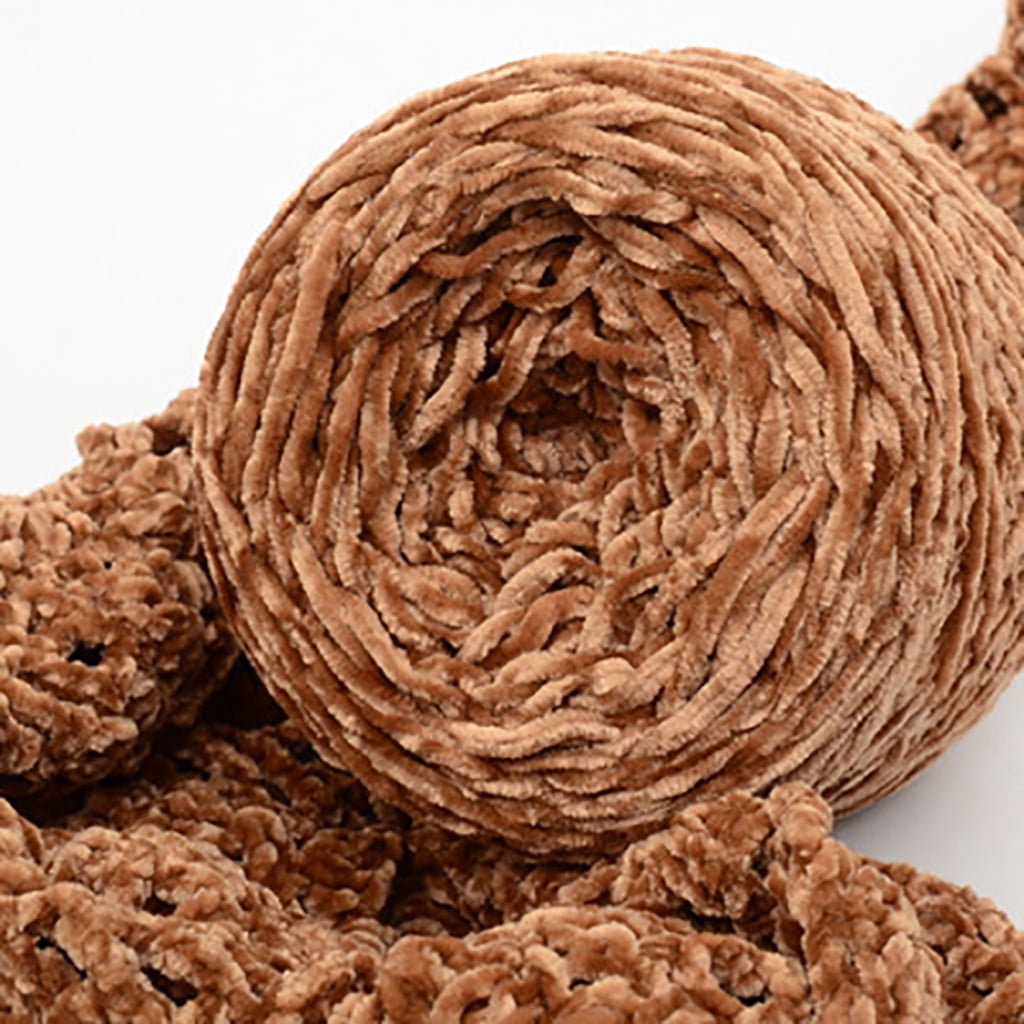 Chmadoxn DIY Velvet Chenille Yarn,Bulky Luxury Chenille Yarn for Crochet Hat Scarf Brown - Image 2