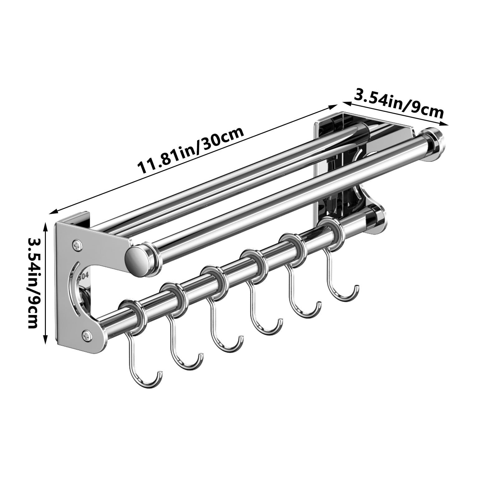 Kdkad Kitchen Organization and Storage Rack, Wall Mounted Pots and Pans Rack, Stainless Steel Metal Wall Shelf with Hooks for Hanging Pots and Pans for Kitchen Bathroom Bedroom Pantry 30 * 9 * 9cm/11.81 * 3.54 * 3.54inch A - Image 3