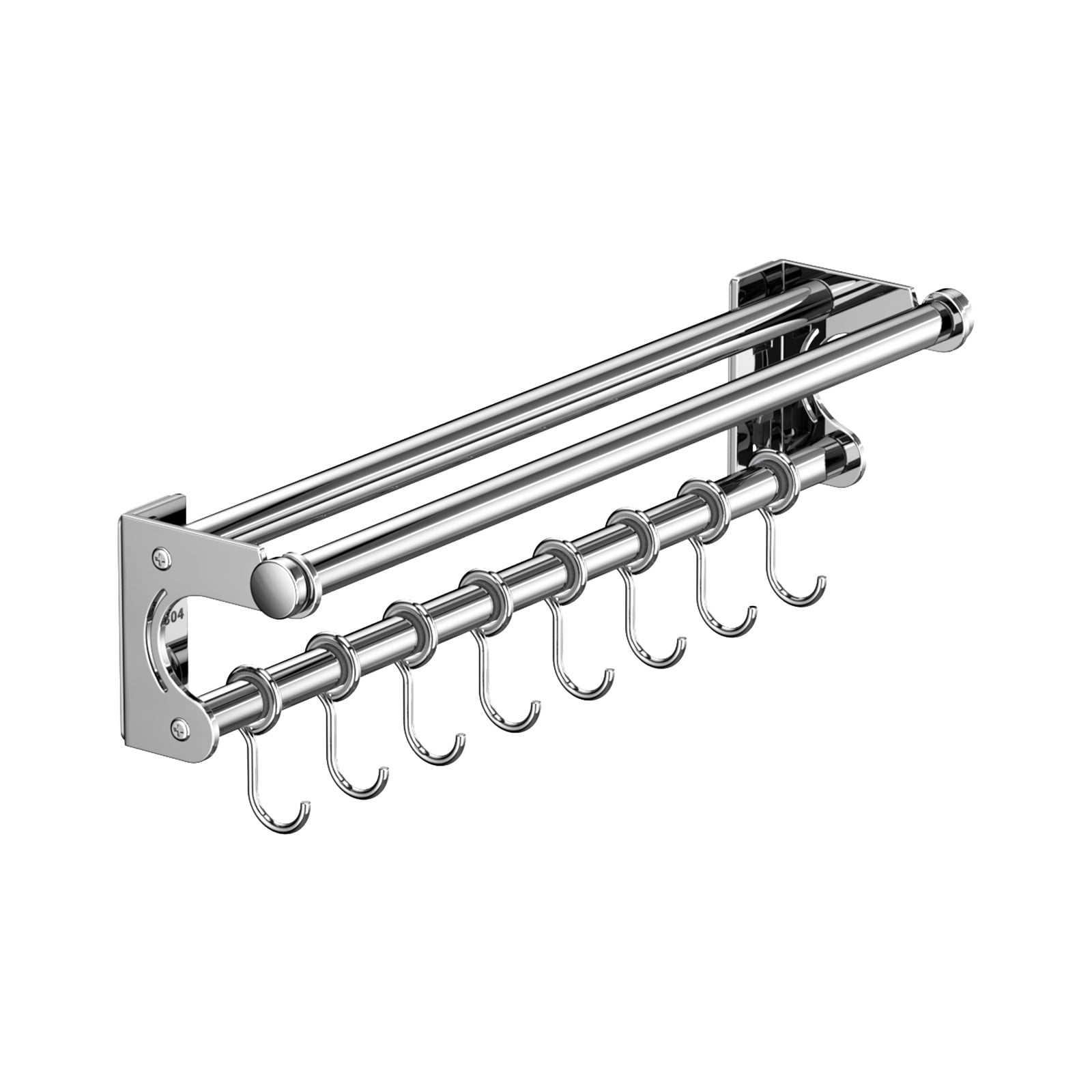 Kdkad Kitchen Organization and Storage Rack, Wall Mounted Pots and Pans Rack, Stainless Steel Metal Wall Shelf with Hooks for Hanging Pots and Pans for Kitchen Bathroom Bedroom Pantry 40 * 9 * 9cm/15.75 * 3.54 * 3.54inch S_ilver - Image 2