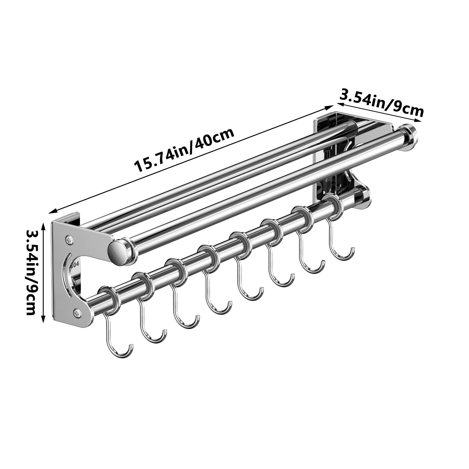 Kdkad Kitchen Organization and Storage Rack, Wall Mounted Pots and Pans Rack, Stainless Steel Metal Wall Shelf with Hooks for Hanging Pots and Pans for Kitchen Bathroom Bedroom Pantry 40 * 9 * 9cm/15.75 * 3.54 * 3.54inch S_ilver - Image 3