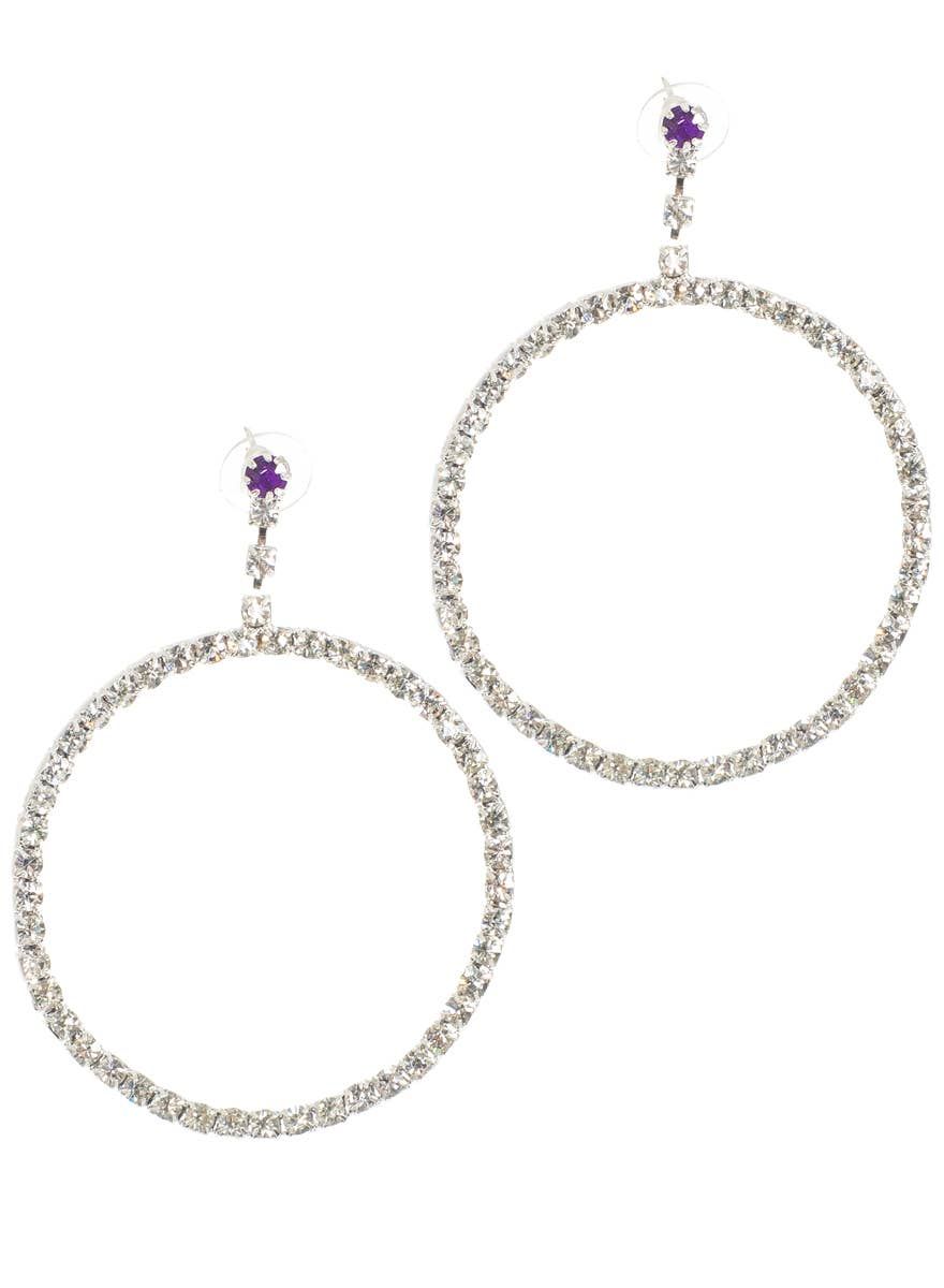 Large Sparkly Diamante Hoop Costume Earrings - Image 1