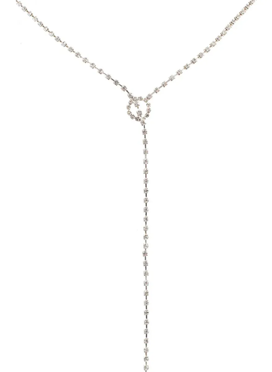 Sparkly Silver Diamante Drop Costume Necklace - Image 1