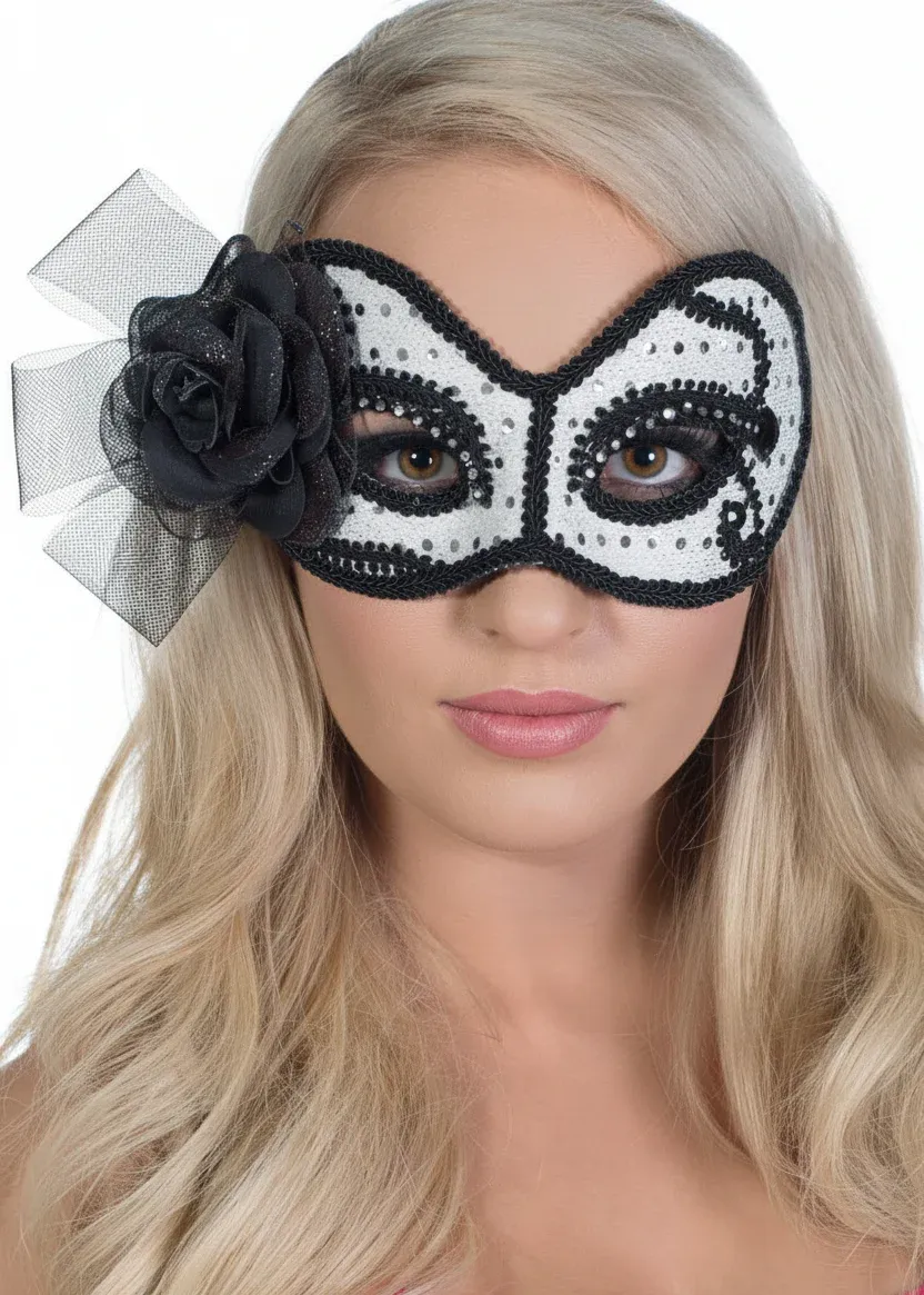 Glittering Senorita Silver and White Masquerade Mask - Image 1