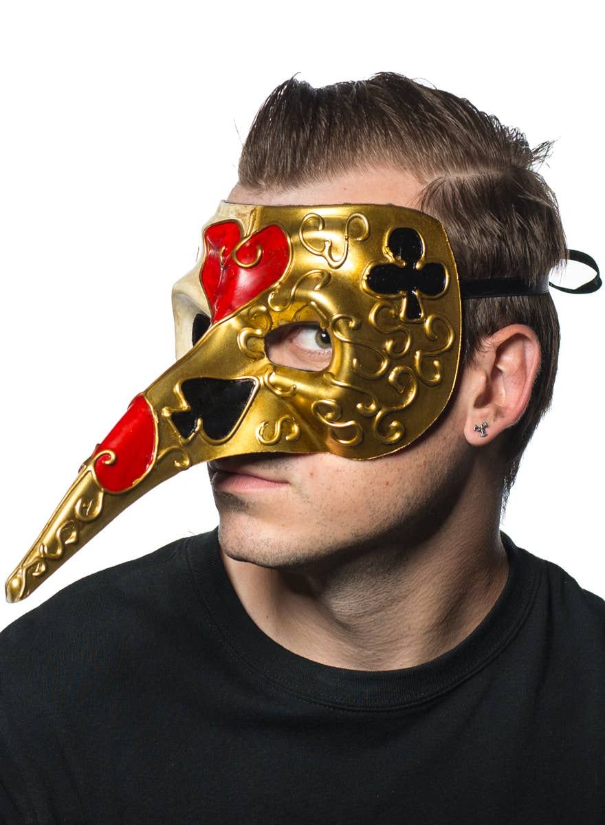 Long Nose Venetian Card Symbols Masquerade Mask - Image 1