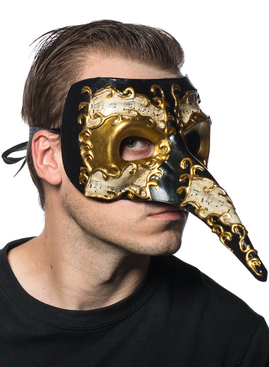 Long Nose Mens Venetian Masquerade Mask with Music Notes - Image 1