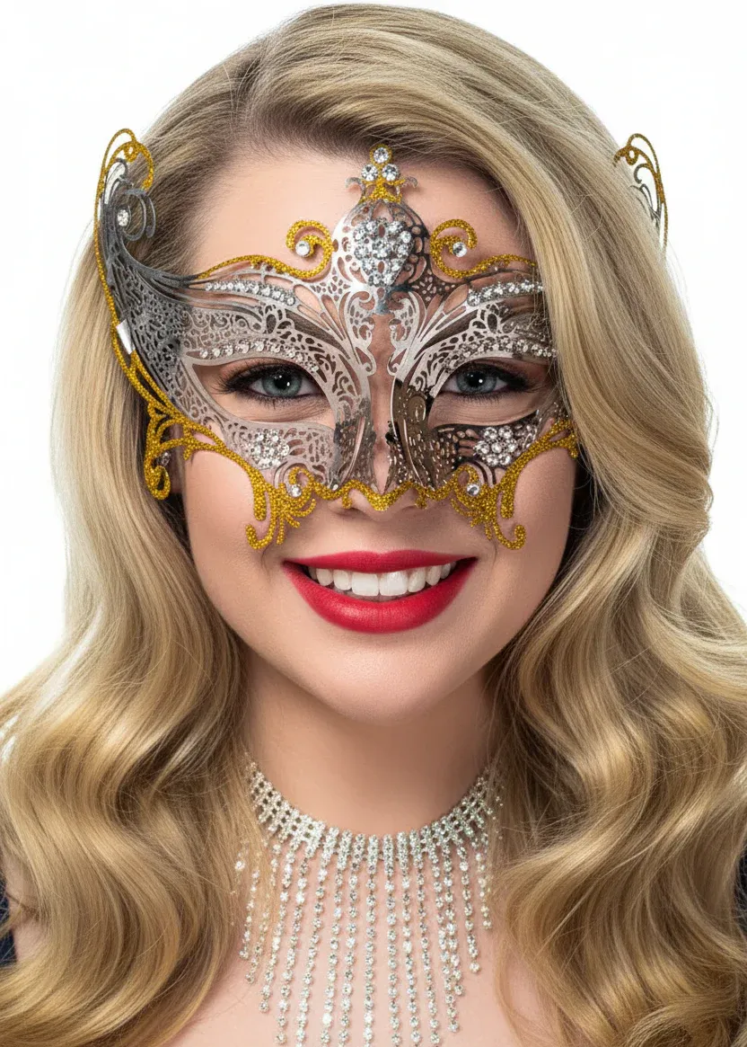 Divine Silver and Gold Metal Lace Masquerade Mask - Image 1