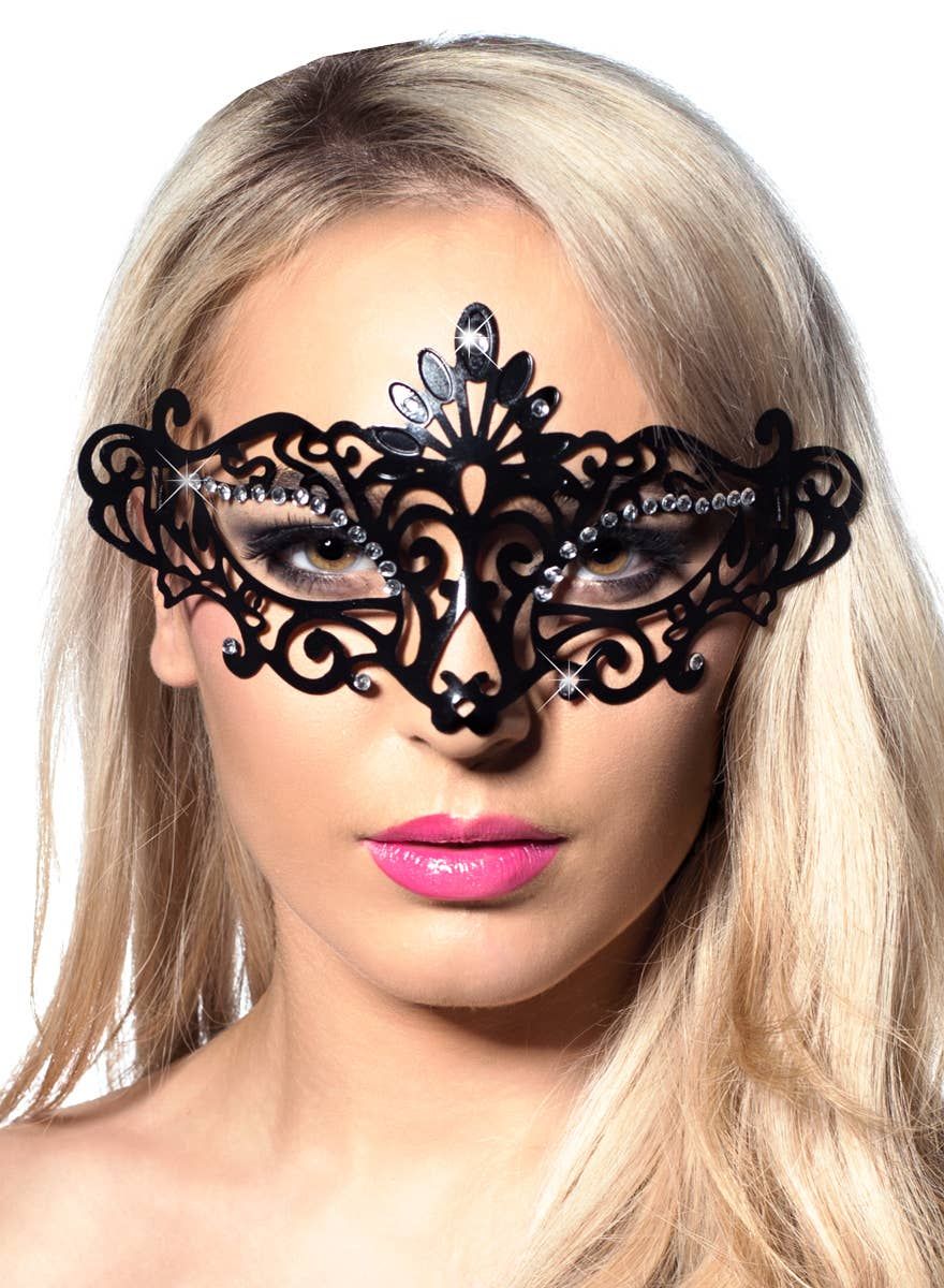 Cut Out Black Plastic Masquerade Mask - Image 1