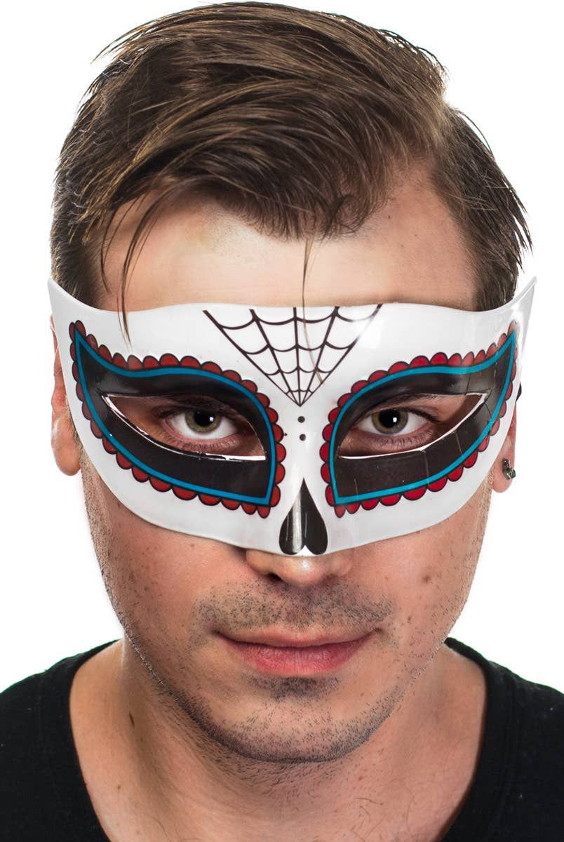 Spider Eyes Day of the Dead Red and Blue Masquerade Mask - Image 1