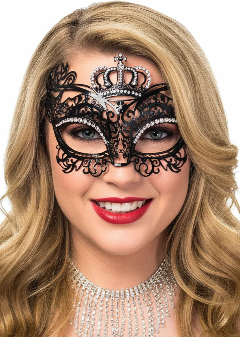 Crown Princess Black Metal Masquerade Mask with Diamantes - Image 1
