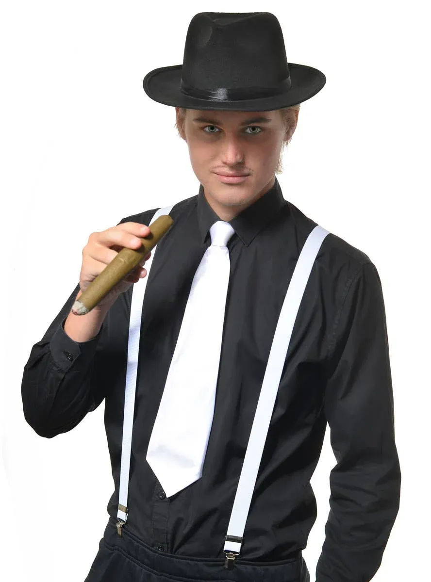 Roaring 20s White Gangster Costume Suspenders - Image 1