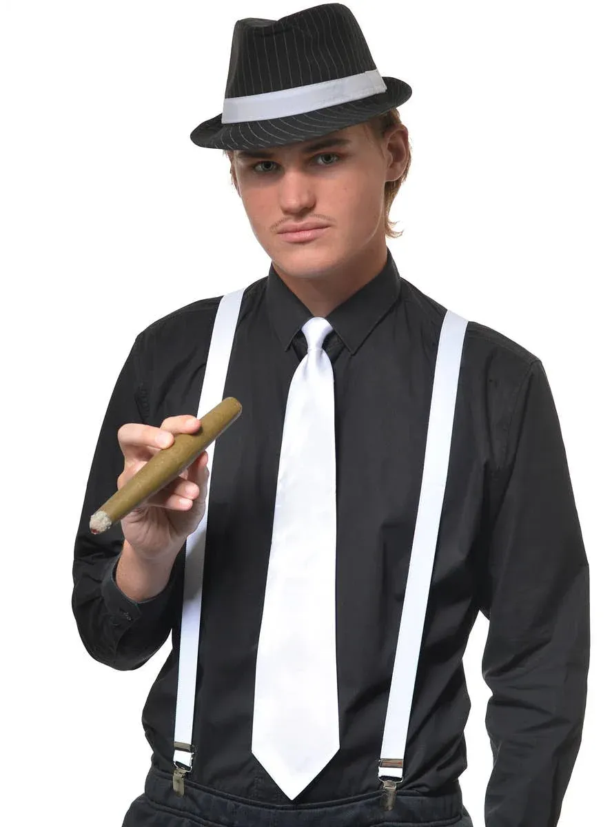 1920s White Satin Gangster Costume Tie - Image 1