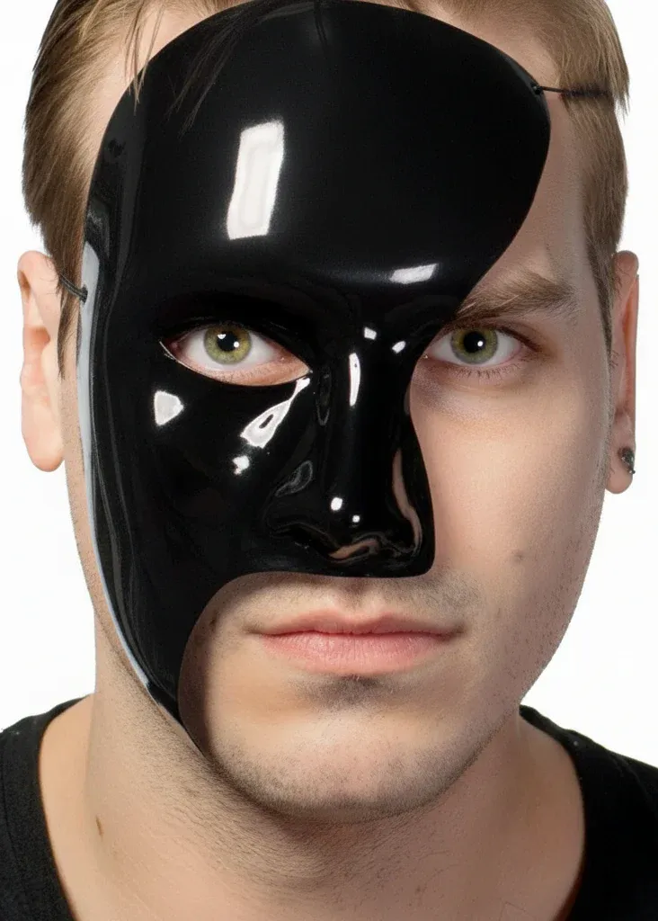 Half Face Black Phantom of the Opera Masquerade Mask - Image 1