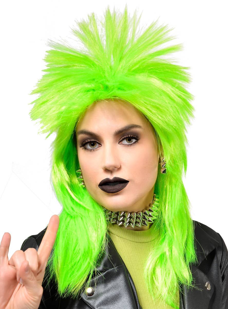 Neon Green 1980s Punk Rocker Womens Costume Wig - Image 1