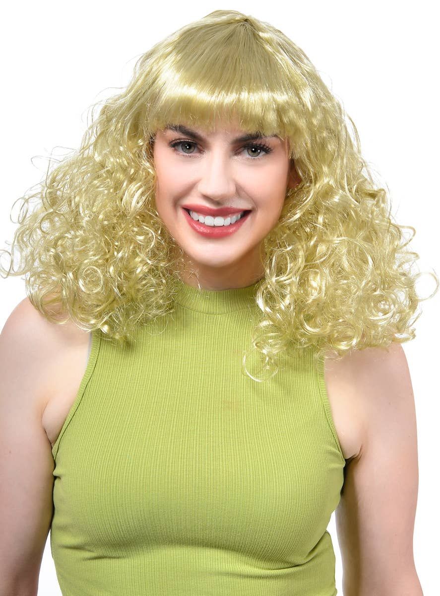 Disco Star Womens Curly Blonde 70s Costume Wig - Image 1