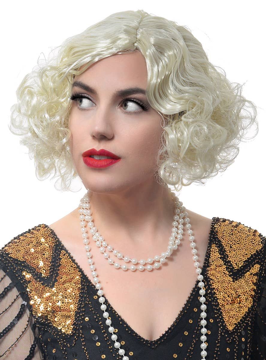 Short Curly Blonde 1920s Flapper Womens Costume Wig - Image 1