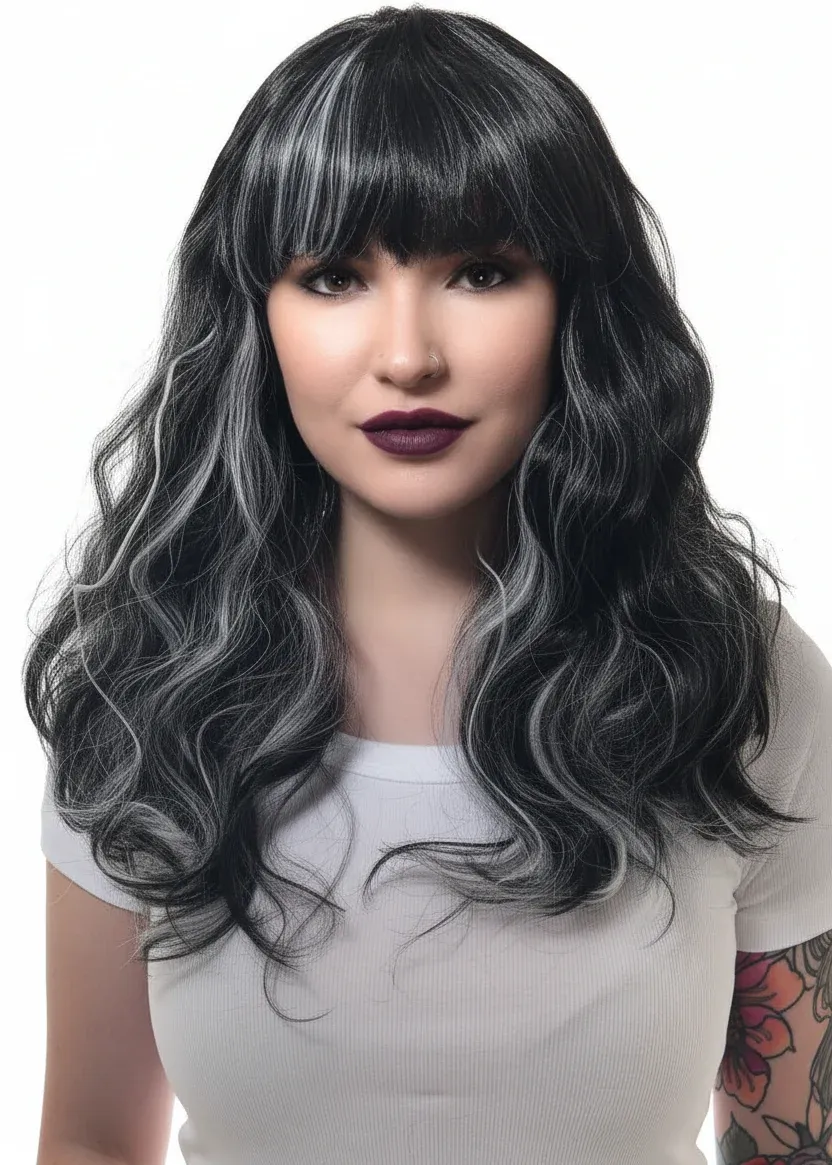 Gothic Black and White Womens Halloween Costume Wig - Image 1