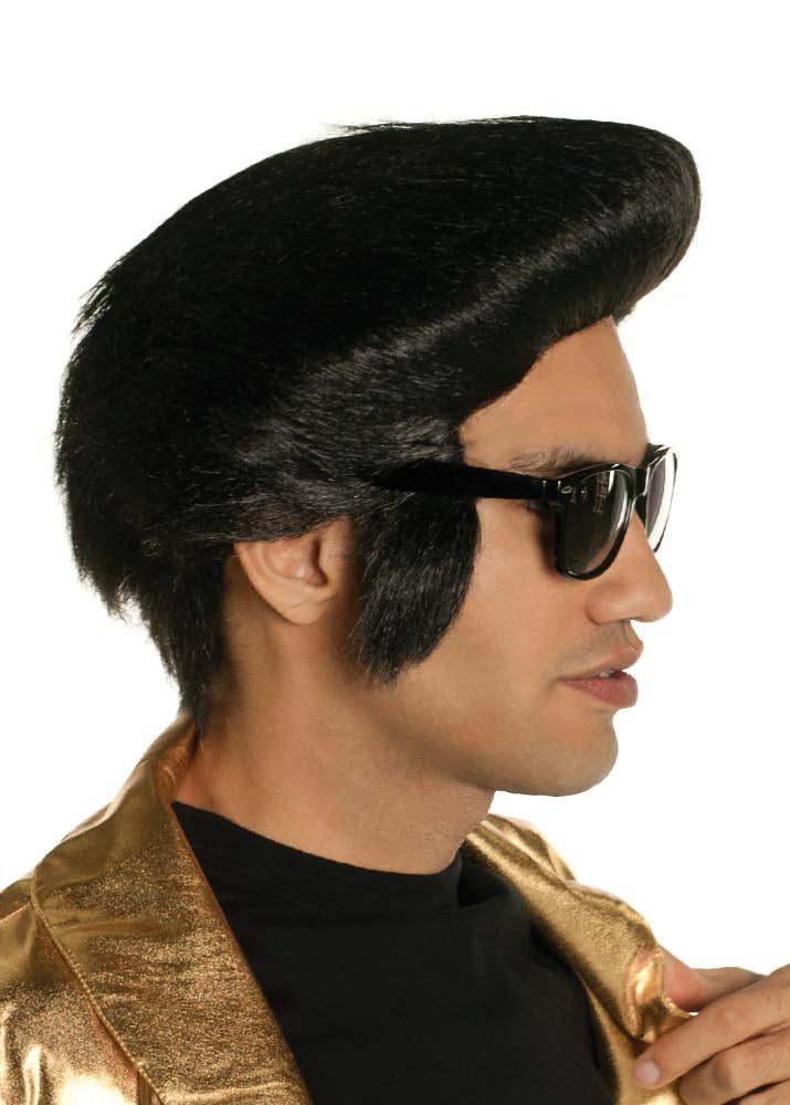 King of Rock Mens Black Pompadour Costume Wig - Image 1