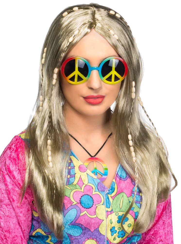 Love Child Womens Blonde Hippie Costume Wig - Image 1