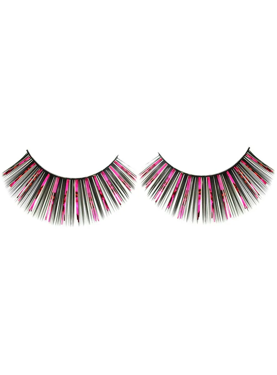 Long Black and Pink Tinsel False Eyelashes - Image 1