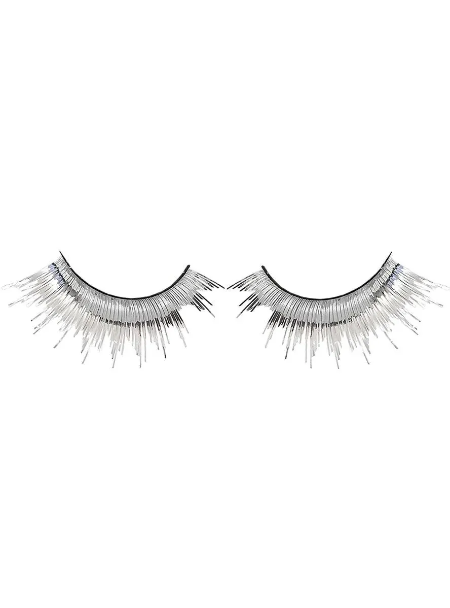 Long Metallic Silver Tinsel False Eyelashes - Image 1