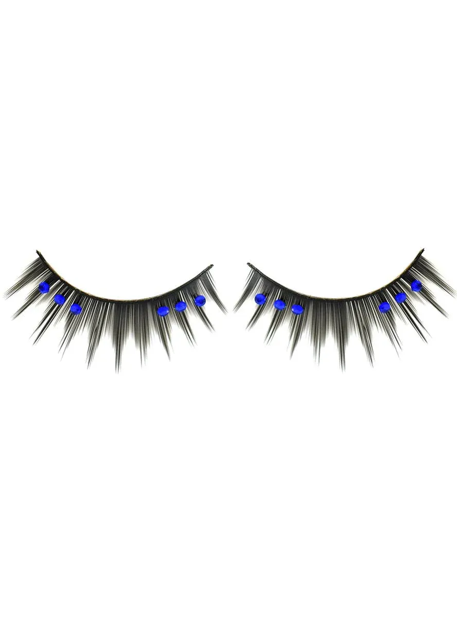 Spiked Black False Eyelashes with Blue Rhinestones - Image 1