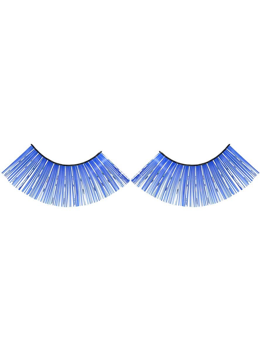 Long Blue False Eyelashes with Silver Tinsel - Image 1