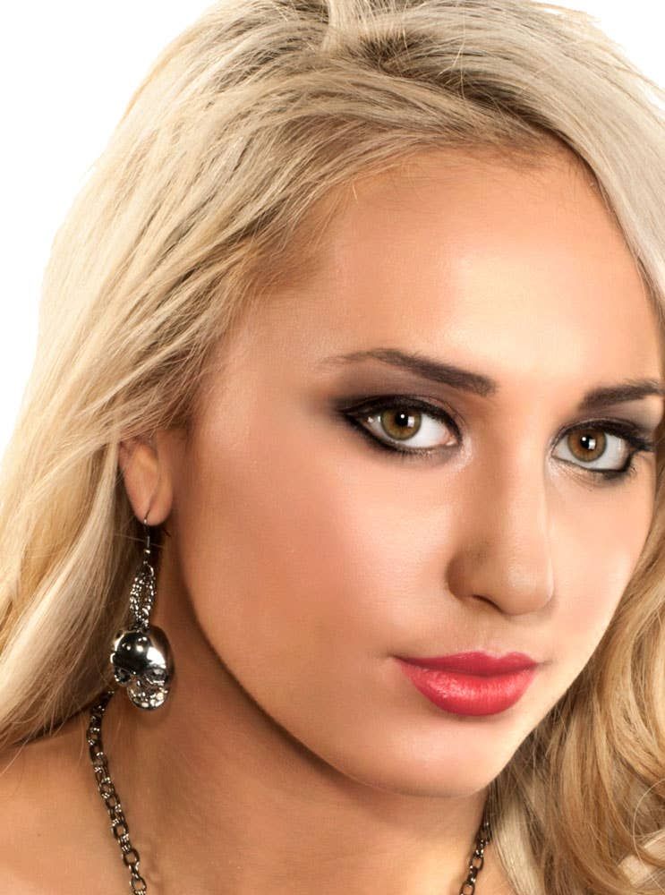 Gun Metal Black Halloween Skull Earrings - Image 1