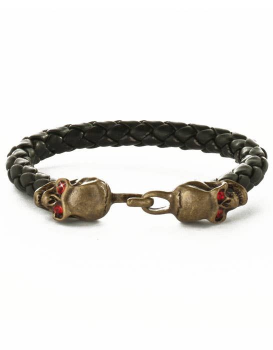 Jeweled Pirate Skull Leather Costume Bracelet - Image 1