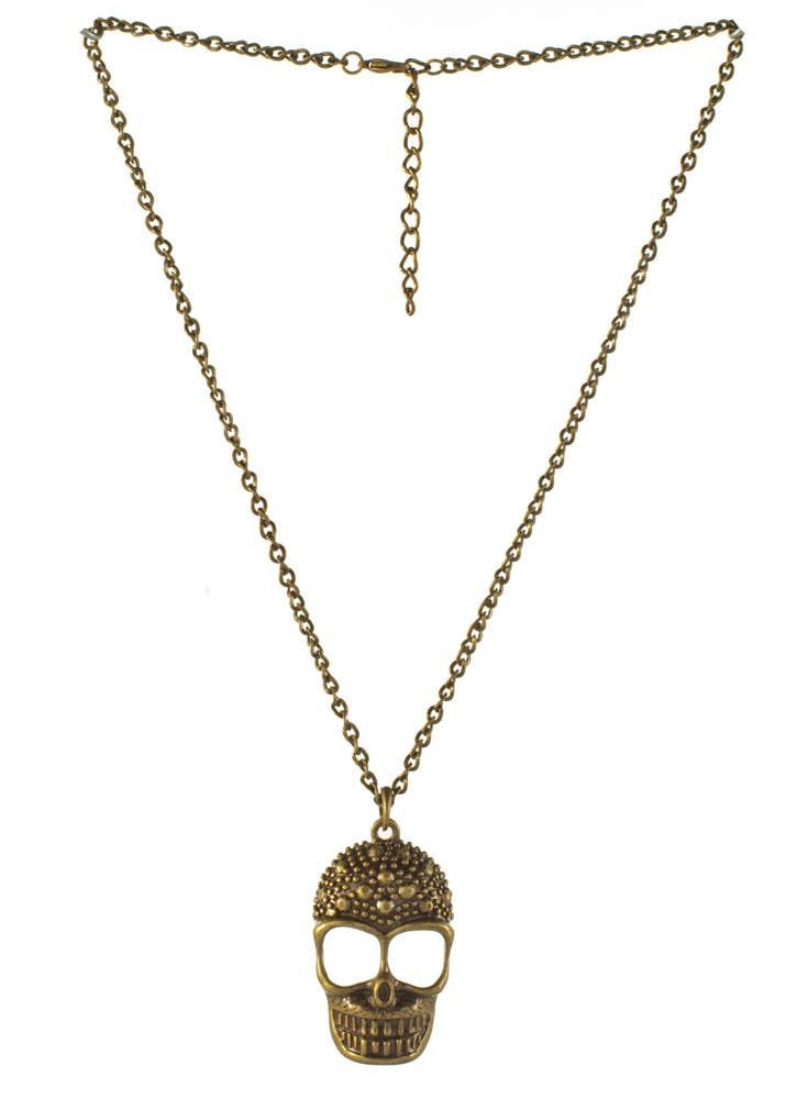 Brass Skull Necklace Halloween Costume Jewelery - Image 1