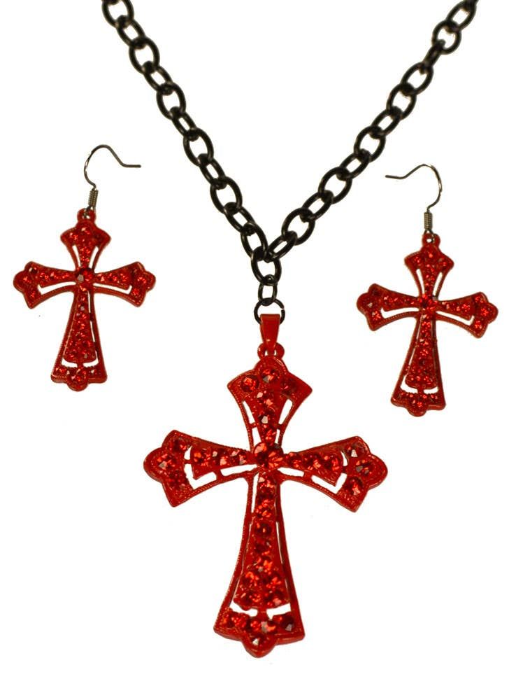 Gothic Halloween Cross and Earring Jewelery Set - Image 1