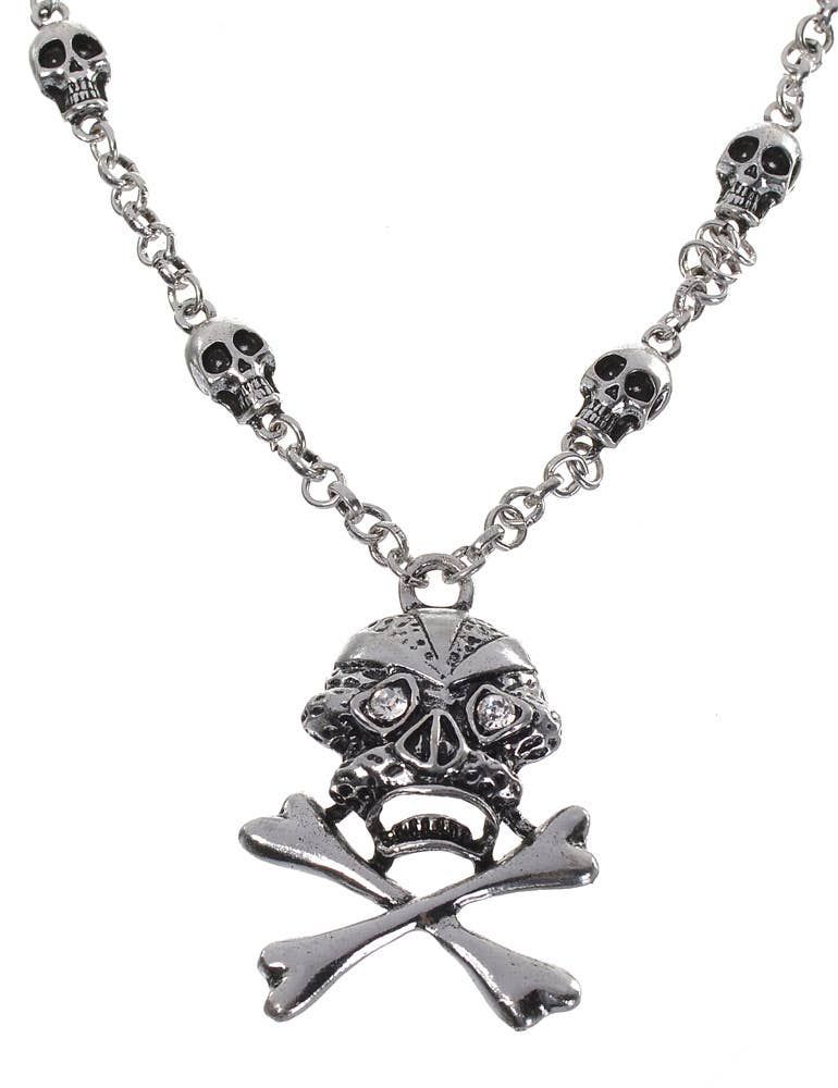 Silver Skull and Cross Bones Womens Necklace - Image 1