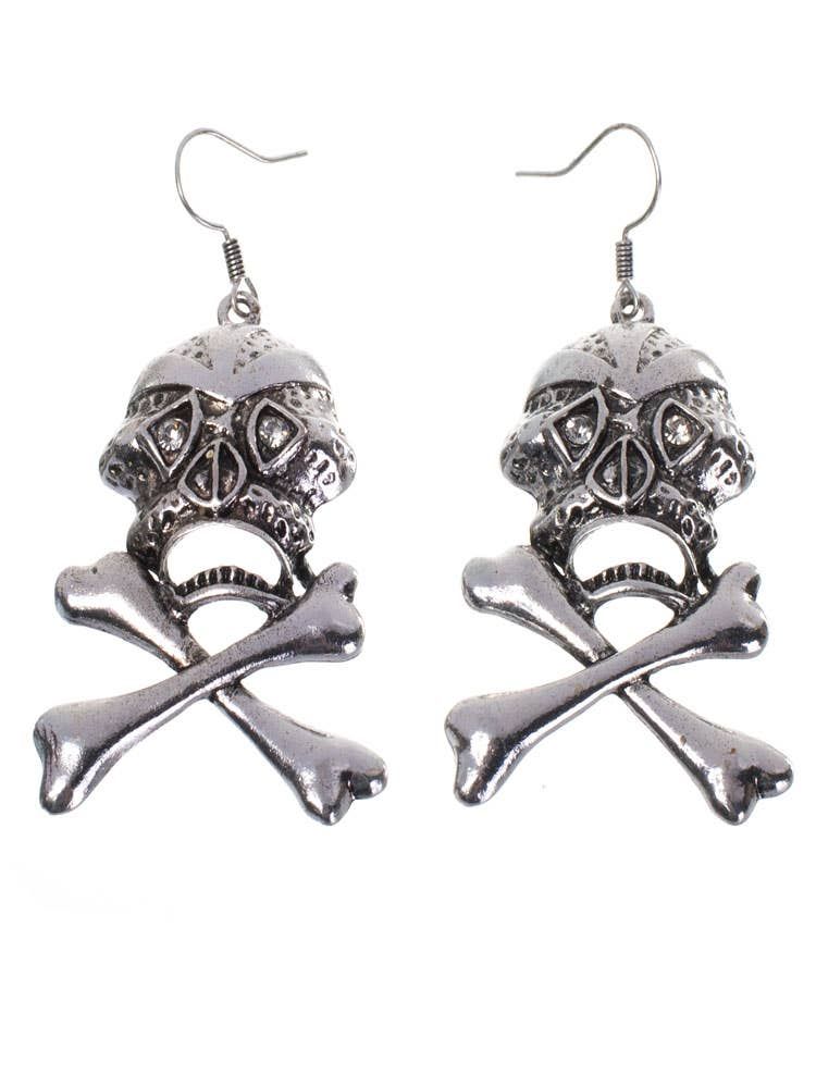 Silver Skull and Cross Bones Womens Earrings - Image 1